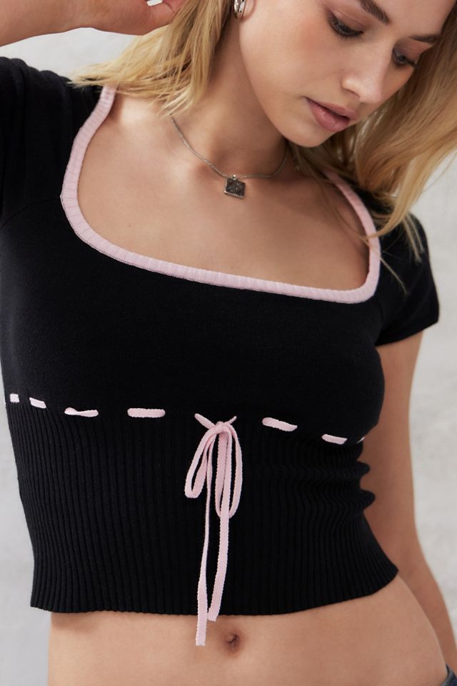 UO Edison Short-Sleeved Ribbon-Tie Top #3