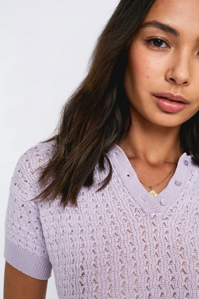 UO Rue Pointelle Knit Short-Sleeve Polo Shirt #1