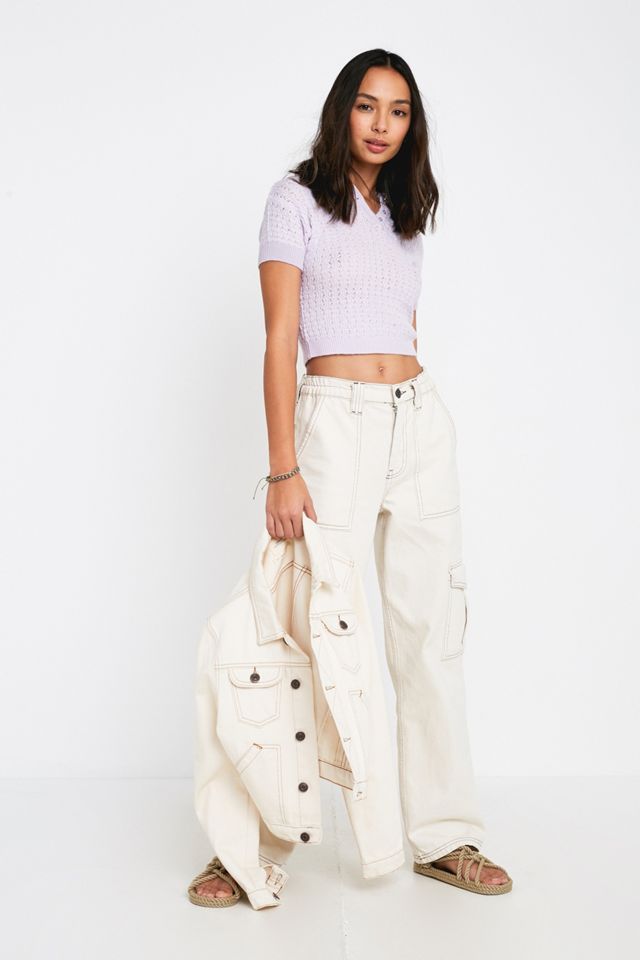UO Rue Pointelle Knit Short-Sleeve Polo Shirt #3
