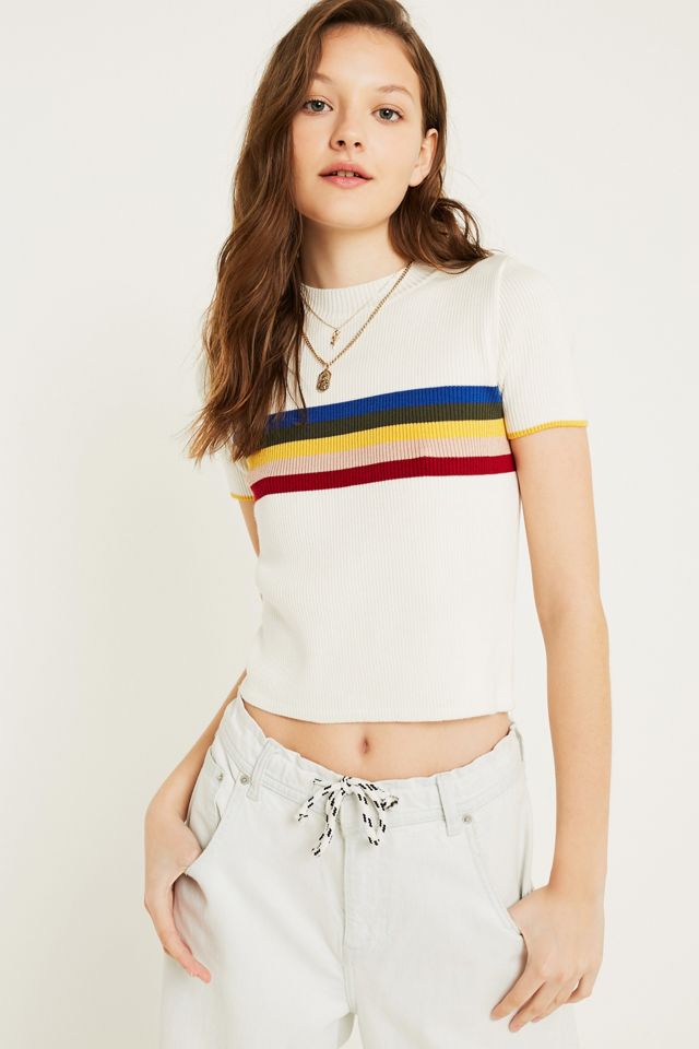 UO Rainbow Placement Stripe T-Shirt Urban Outfitters UK