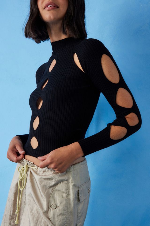 Halter beaded hollow out u neck cut out top