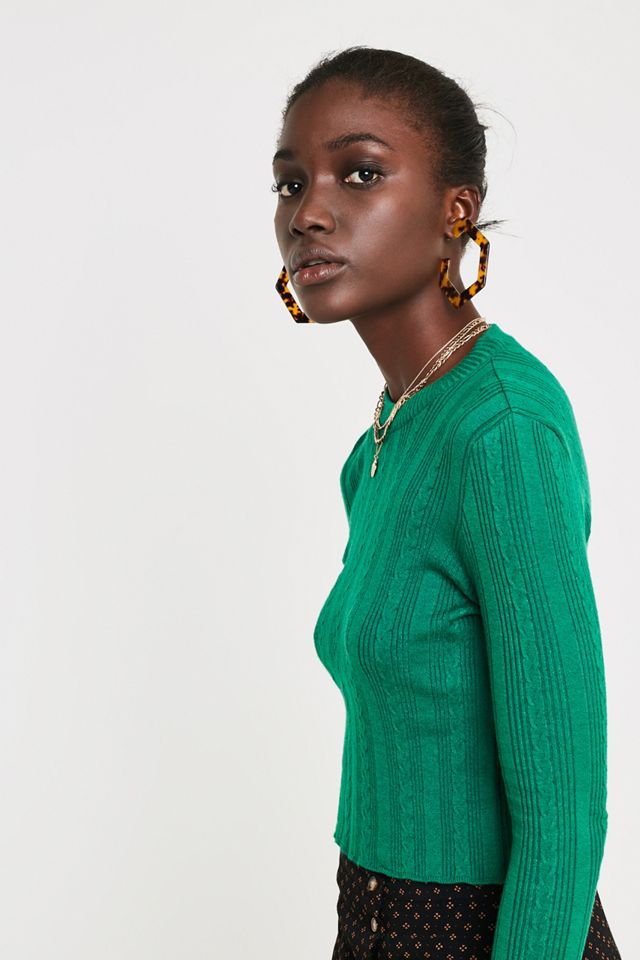 UO - Pull ras du cou vert en mini maille torsadée #5