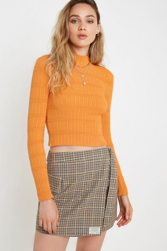 Uo Ribbed Knit Funnel Neck Top Urban Outfitters Uk