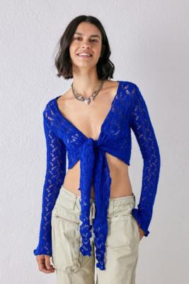 UO Lace Tie-Front Top - XS at Urban Outfitters