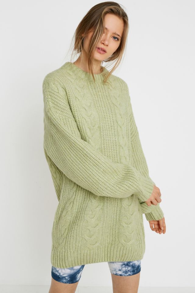 UO Green Cable Knit Mini Dress | Urban Outfitters UK