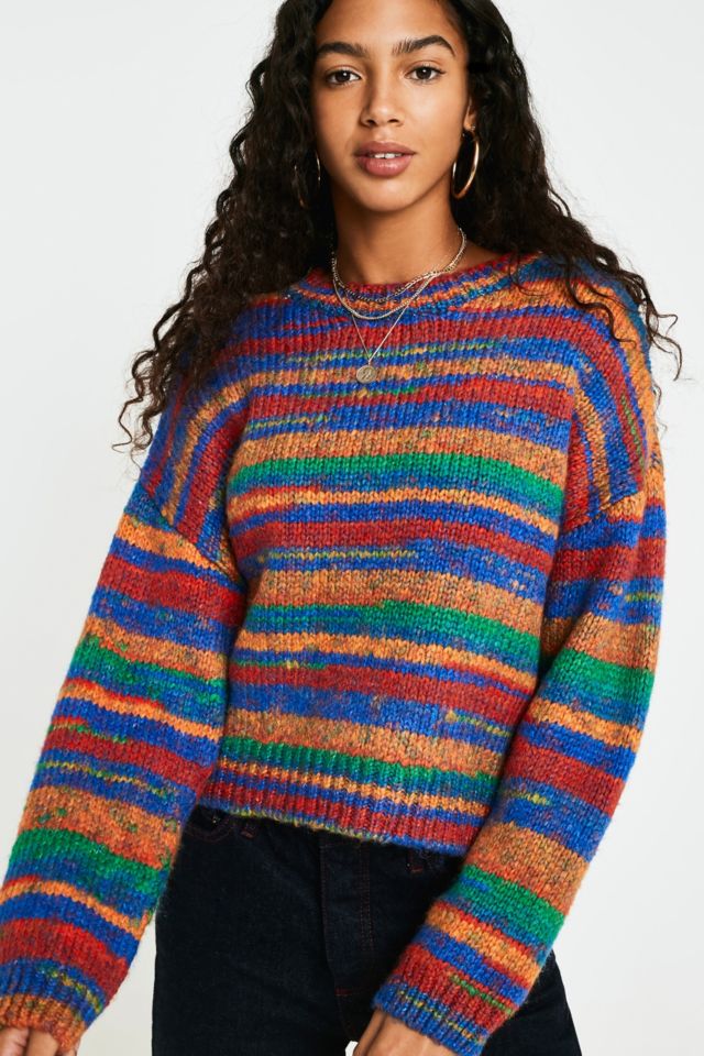 UO '90s Rainbow Stripe Spacedye Jumper | Urban Outfitters UK