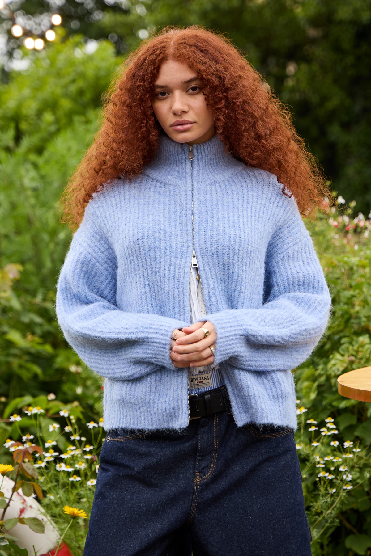 UO Finn Funnel Neck Zip-Through Cardigan