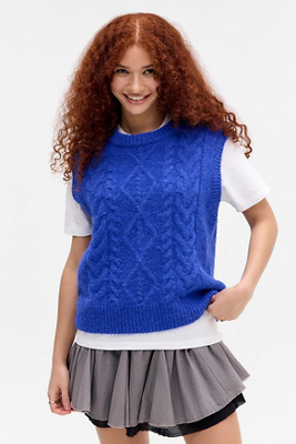 UO Cable Knit Tank - Blue XS at Urban Outfitters