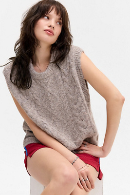 UO Cable Knit Tank - Mushroom M at Urban Outfitters