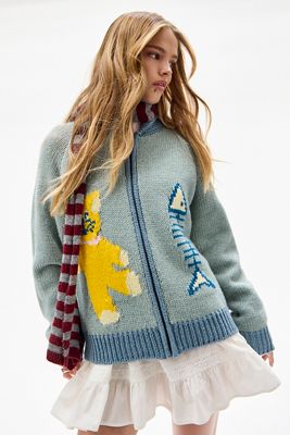 UO Dead Fish Pattern Knit Hoodie