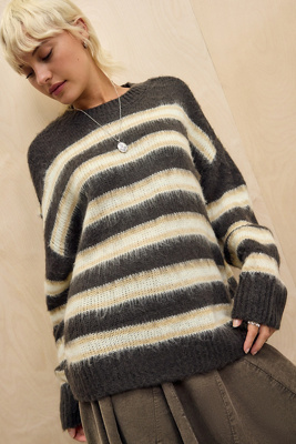 UO Brushed Stripe Jumper - Grey S at Urban Outfitters