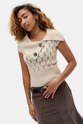 UO Asymmetric Neck Pointelle Knit Top
