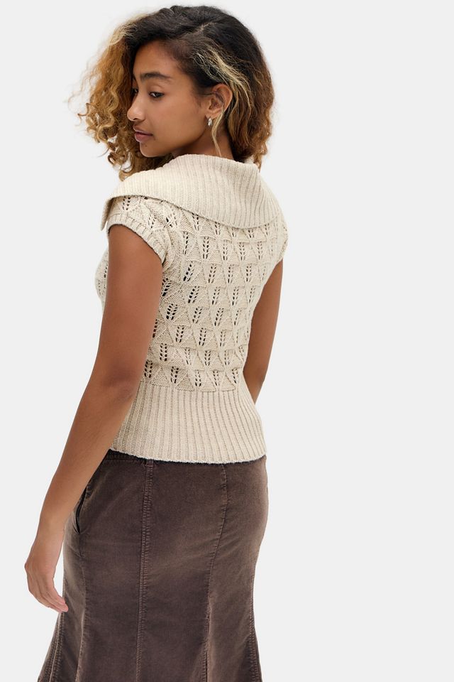 UO Asymmetric Neck Pointelle Knit Top #3