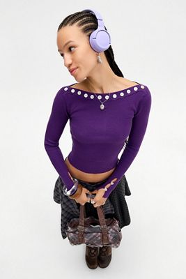 UO Shell Button Bardot Jumper