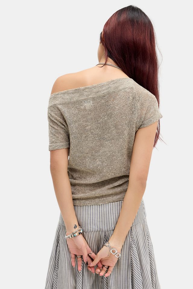 Top de Punto con Cuello Cortado Asimétrico con Botones Rue BDG #5
