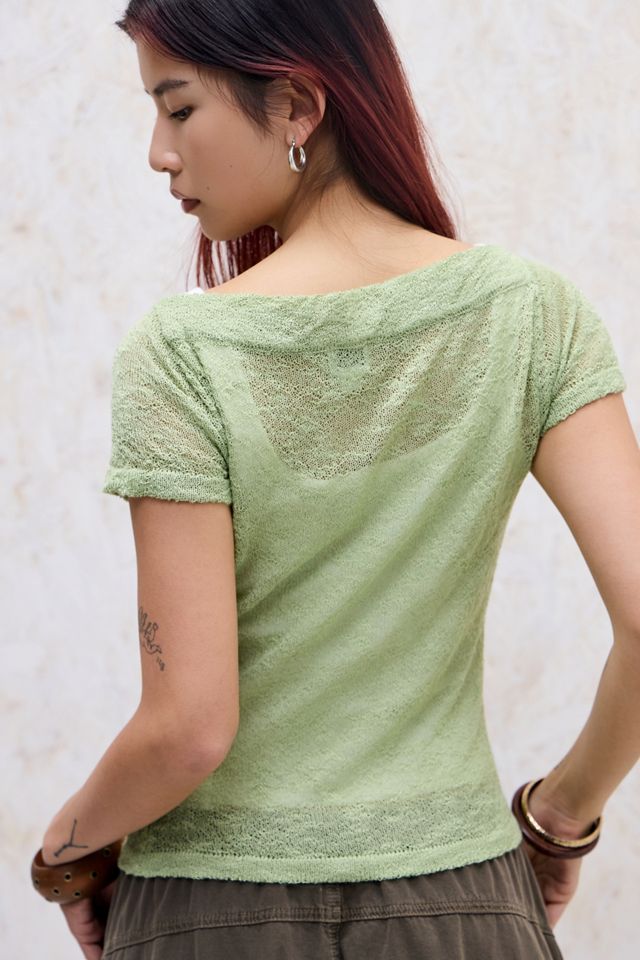 BDG Rue Slash Neck Asymmetric Button Knit Top #4