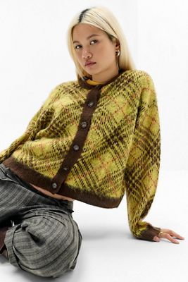 UO Check Brushed Knit Cardigan