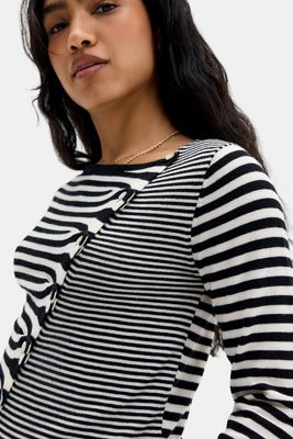 BDG Lumi Knopfleisten-Plissee-Top mit asymmetrischer Knopfleiste