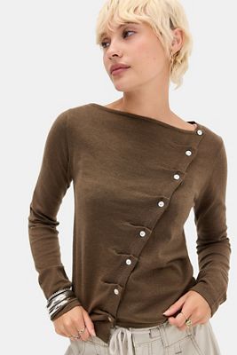 BDG Lumi Button-Up Pleated Asymmetric Placket Top