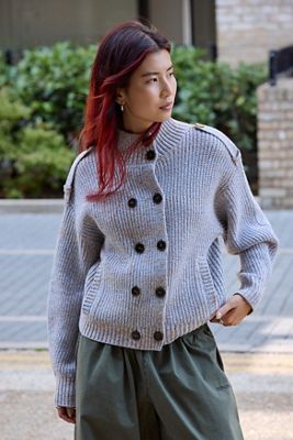 Cardigan en maille côtelée à col entonnoir et double boutonnage BDG