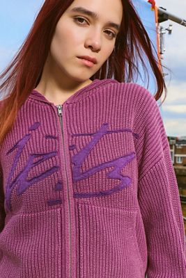iets frans... Acid Wash Zip-Durchgehender Strick-Kapuzenpullover