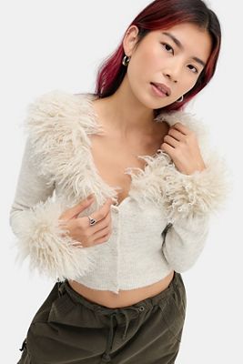 Cardigan UO Melody à bordure en fausse fourrure