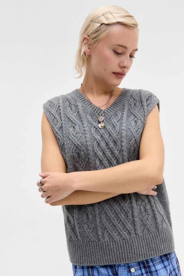 UO V-Ausschnitt Zopfmuster Stricktop #2