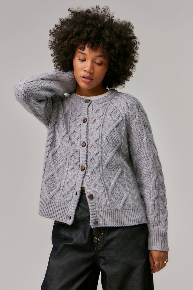 UO Grey Cable Knit Cardigan #1