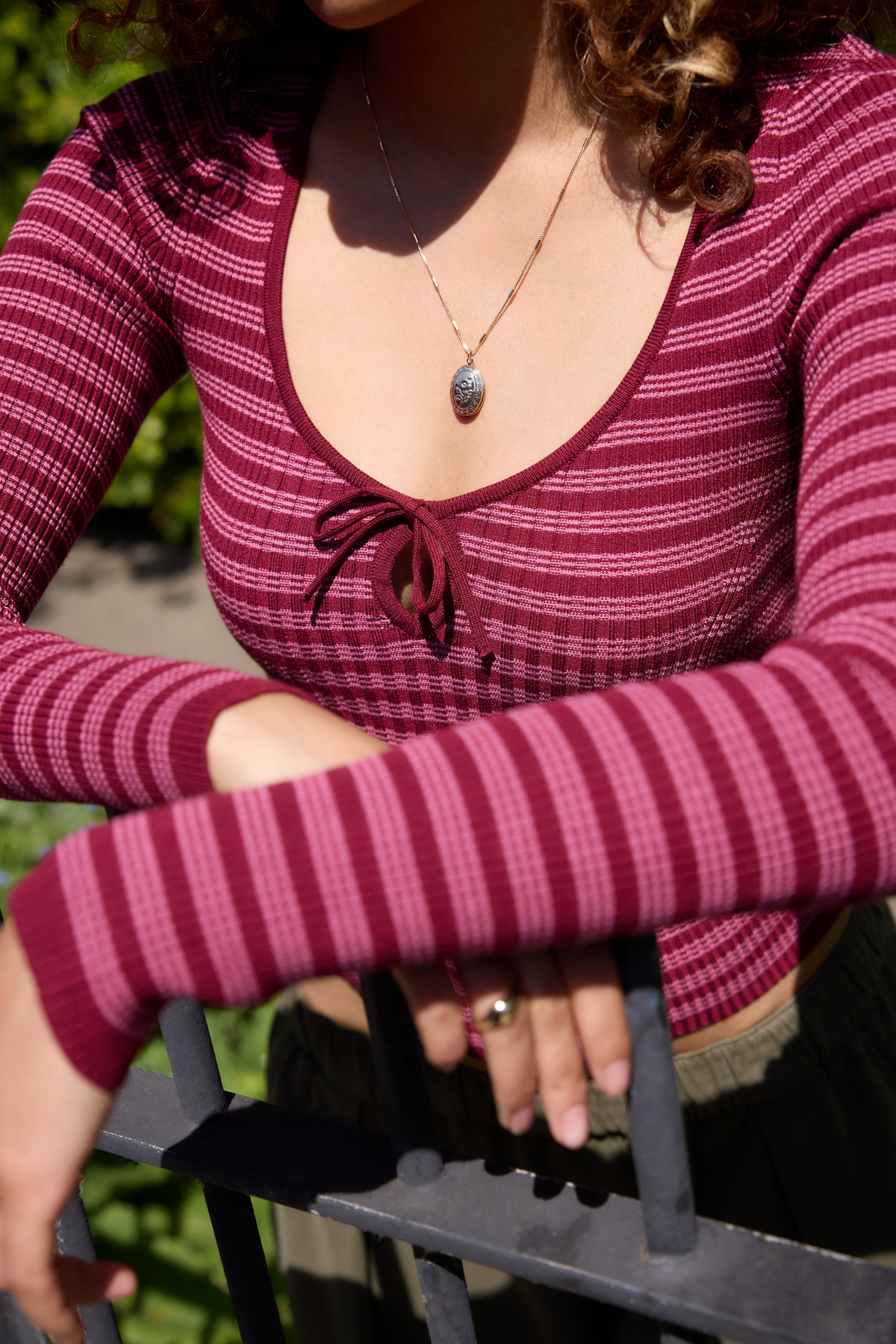UO Long Sleeve Keyhole Rib Top