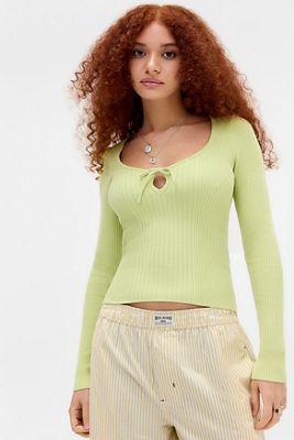 UO Long Sleeve Keyhole Rib Knit Top