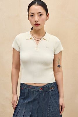 iets frans... Ribbed Zip-Neck Short Sleeve Top