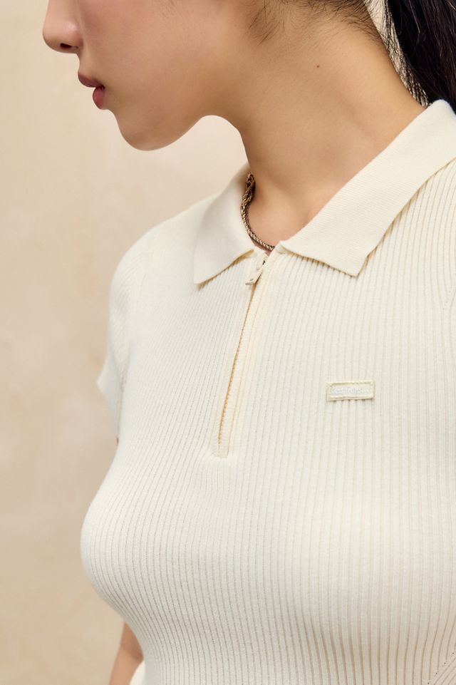 iets frans... Ribbed Zip-Neck Short Sleeve Top #2