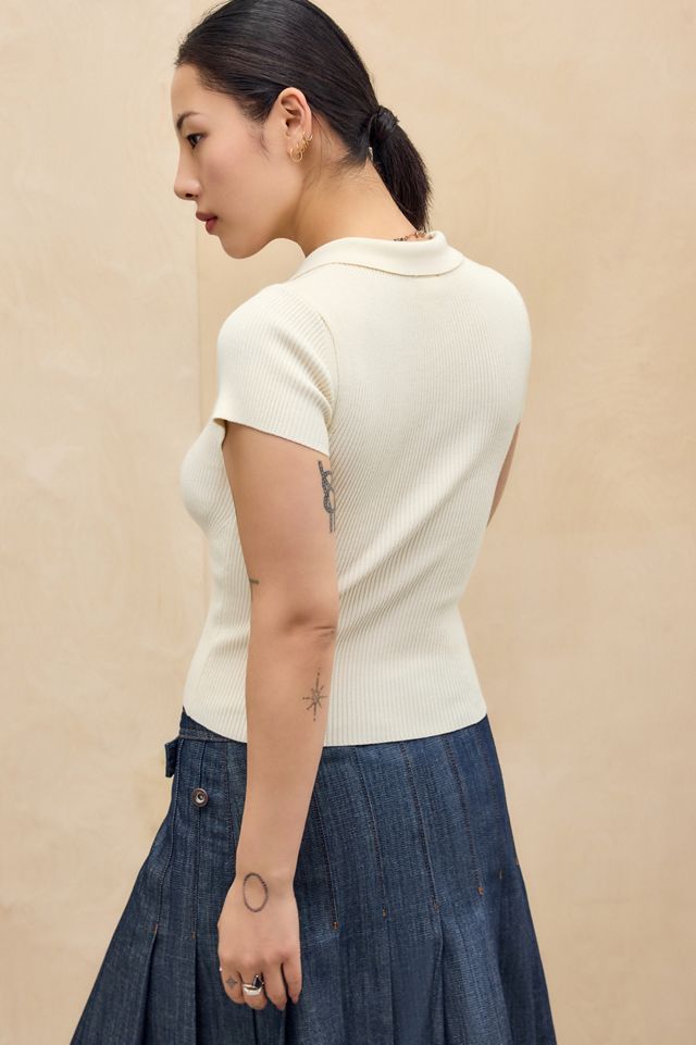 iets frans... Ribbed Zip-Neck Short Sleeve Top #3