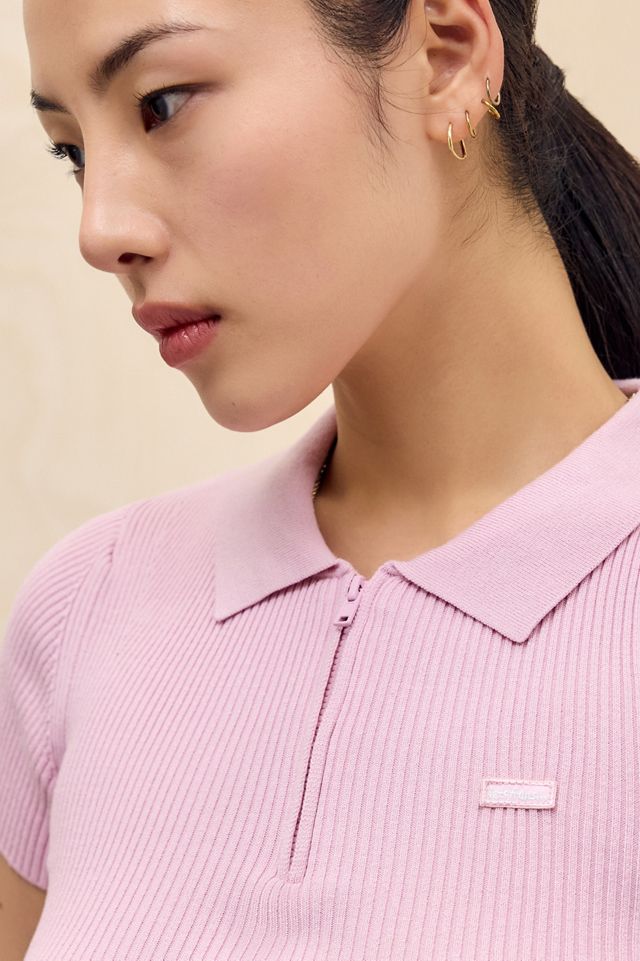iets frans... Ribbed Zip-Neck Short Sleeve Top #4