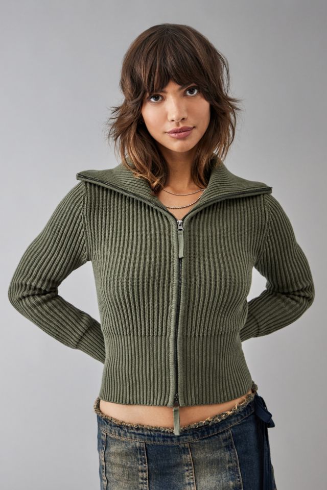 BDG Jack Wide Collar Zip-Up Cardigan  #1