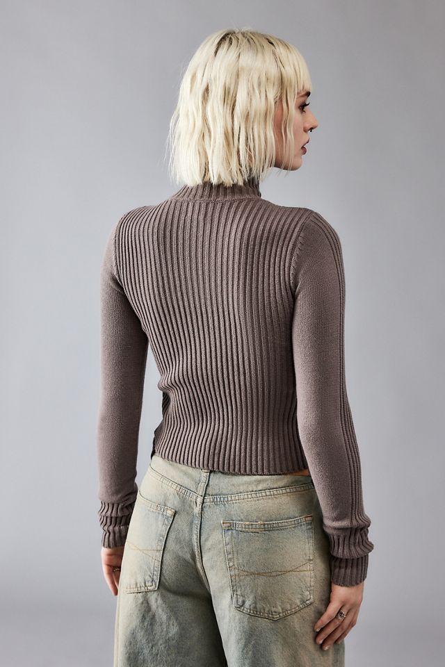 BDG Zip-Through Distressed Applique Knit Track Top  #3