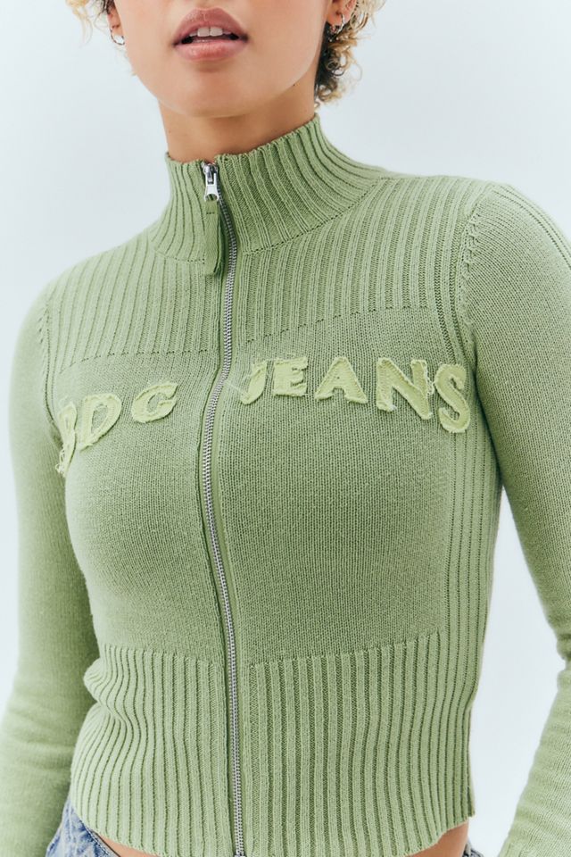BDG Zip-Through Distressed Applique Knit Track Top  #1