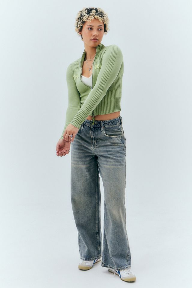 BDG Zip-Through Distressed Applique Knit Track Top  #2