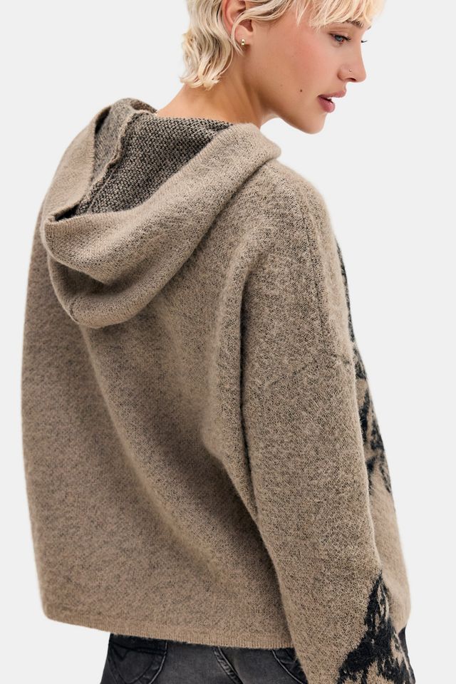 UO Gebürsteter Strick-Kapuzenpullover mit Drachenmuster und durchgehendem Zip-Reißverschluss #3