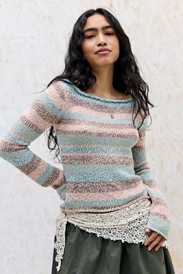UO Slub Streifen Slash-Ausschnitt Pullover