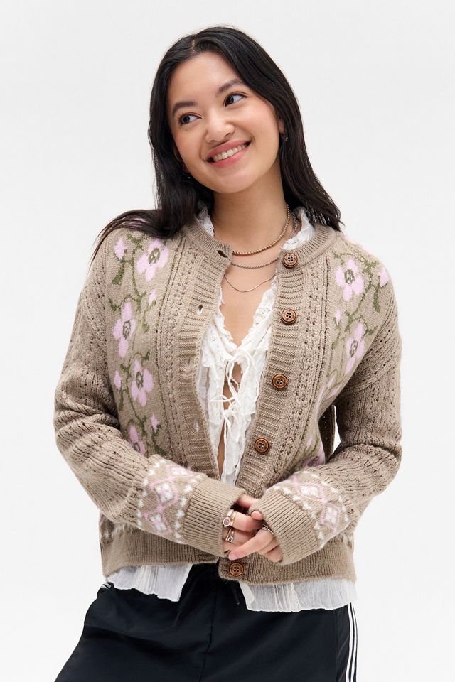 Cardigan à col rond à motif floral Kimchi Blue #2