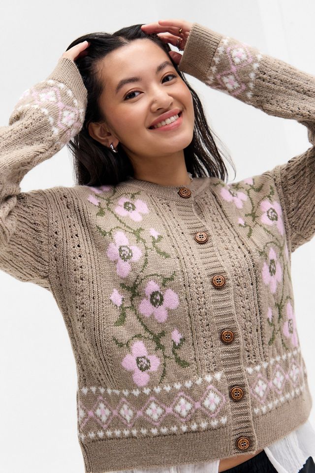 Cardigan à col rond à motif floral Kimchi Blue #3