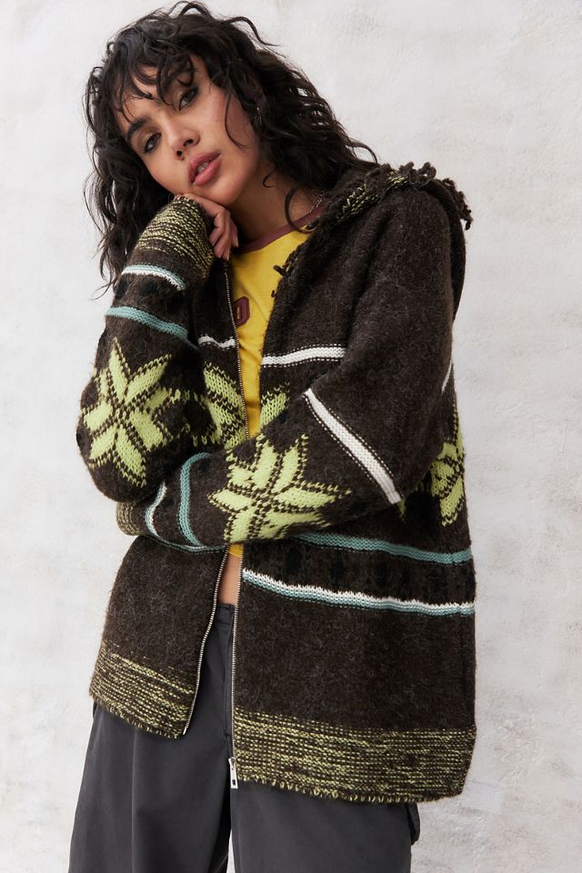 UO Nordic Fringed Zip-Up Knit Hoodie  #3