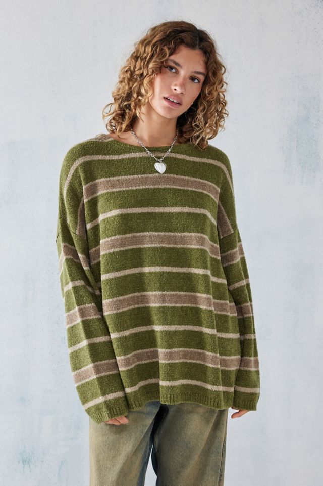 Boucle Knit Oversized Striped Jumper With Scarf