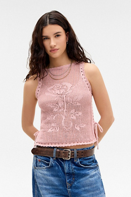 UO Floral Knit Top - Pink XS at Urban Outfitters