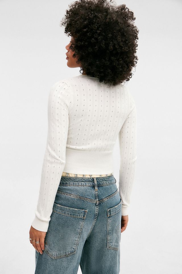 Cardigan pointelle à col en V UO #3