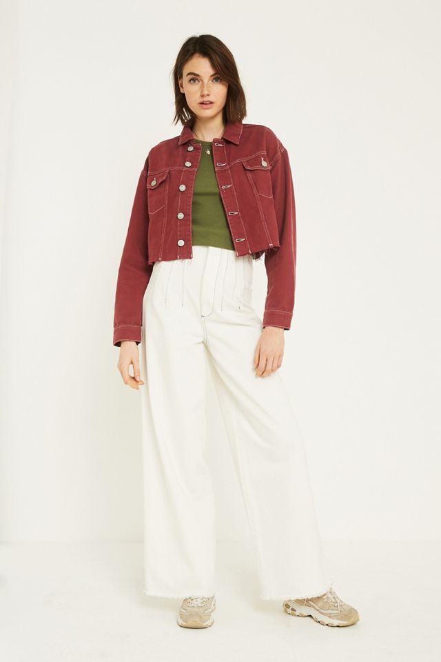 UO Contrast Stitch Pink Crop Denim Jacket #2