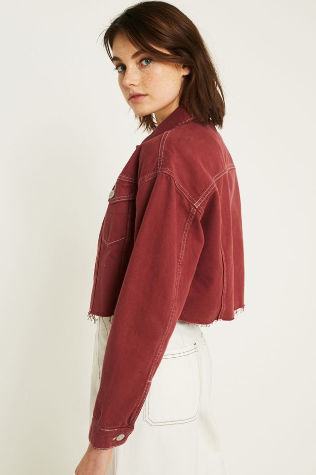 UO Contrast Stitch Pink Crop Denim Jacket #3