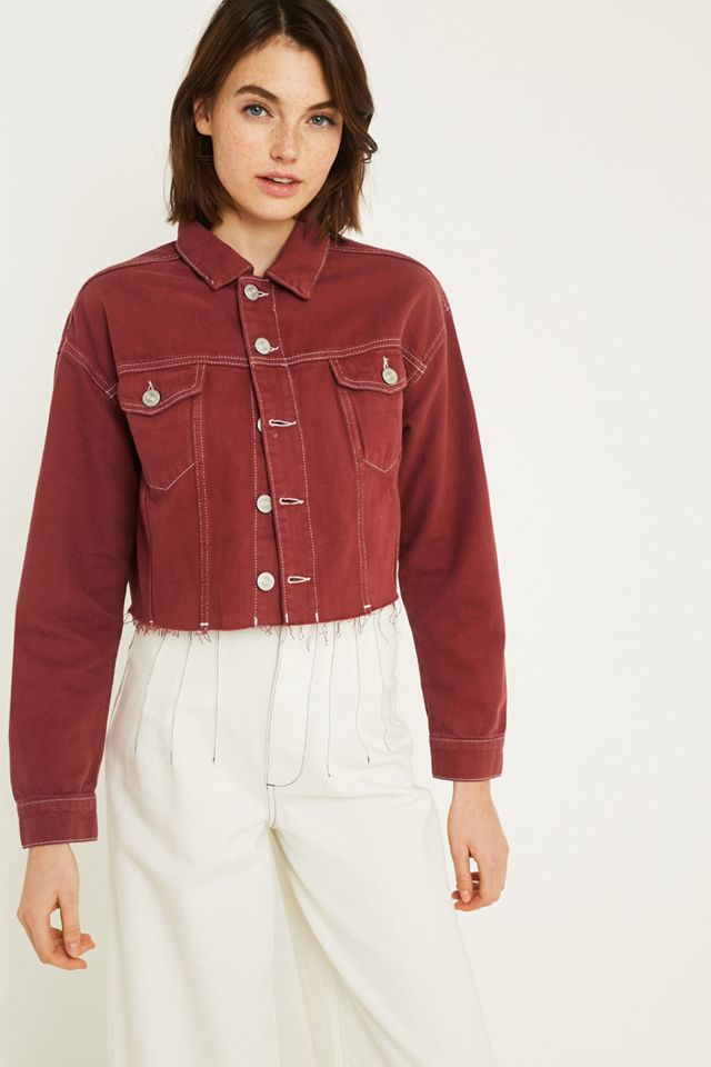 UO Contrast Stitch Pink Crop Denim Jacket #5