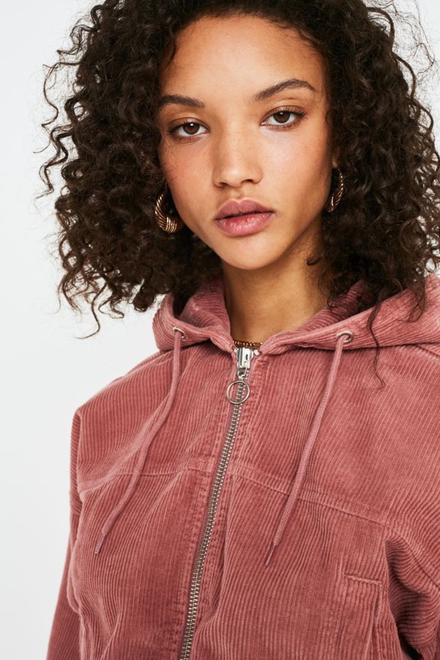 UO Pink Corduroy Hooded Crop Jacket